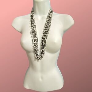 Black & White Seed Bead Multi-Strand Necklace Artisan Boho
